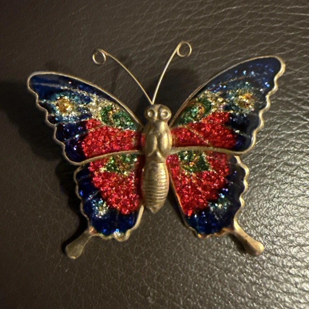 Vintage Colorful Butterfly Broach Pin-Signed Terpur Taiwan-1.5